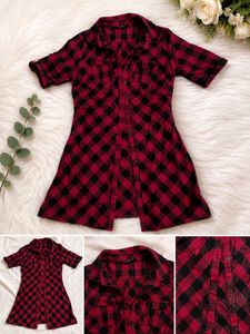 Red Plaid Button-Up Dress