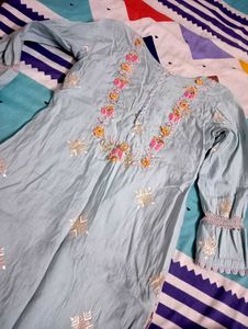 Pastel Blue Embroidered Kurta Set