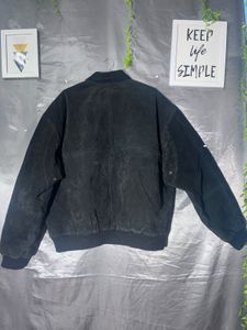 Black  suede leather full-zip bomber jacket