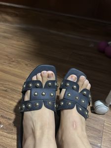 Studded Black Flat Sandals