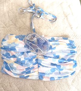 Floral Ruched Halter Neck Crop Top