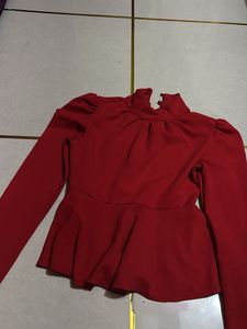 Chic Red Peplum Top with High Neck