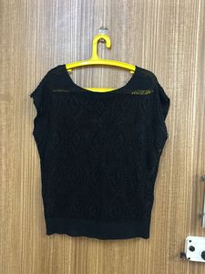 Black Crochet Knit Top