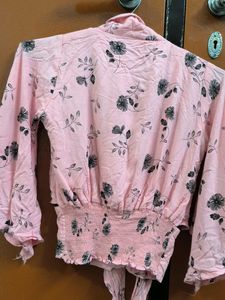 Pink Floral Tie-Up Crop Top