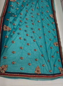 Embroidered Teal saree with blouse