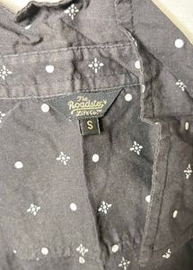 Black Printed Button-Up Shirt with pocket