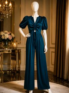 Elegant Teal Jumpsuit with Tie Detail