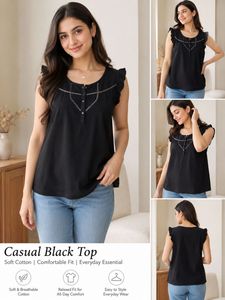 Casual Black Cotton Top