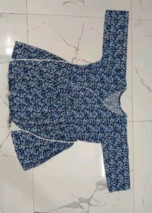 Blue Floral Print Cotton trending short Kurta