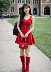 Red Flared Button-Down Top