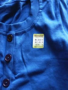 Blue Pleated Long Sleeve Top