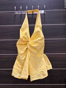 Yellow Gingham Halter Neck Top