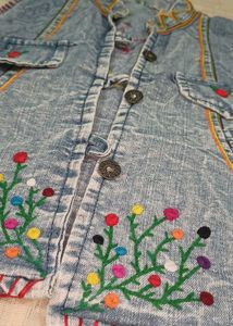 Trendy Embroidered Denim Vest