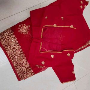 Red &amp; Gold Embroidered Saree