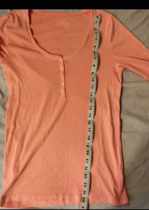 Coral Henley Top with Buttons