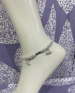 Silver Anklet with Black Beads and Charms