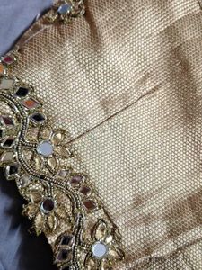 Elegant Golden Embellished Blouse with mirror lace
