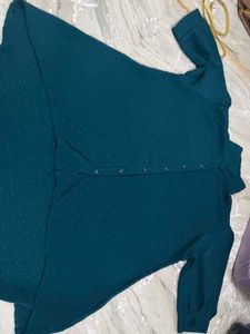 Teal Modest Kurti shirt with Button Detail