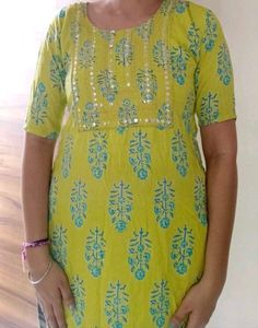 Yellow Printed Kurta with Sequins