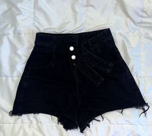 Black High Waisted Denim Shorts