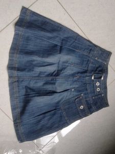 Blue Denim A-Line Skirt with Belt