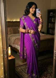 Beautiful Purple Embellished Saree