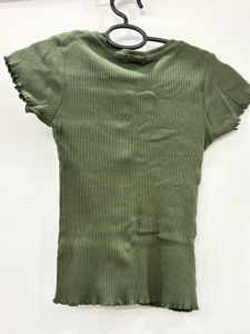 Olive Green Ribbed Button-Up Crop Top