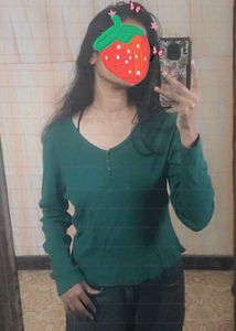 Ribbed Henley Long Sleeve Top