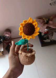 Crocheted Tulip , sunflower ,rose Potted Plant