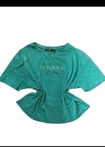 CLEARANCE SALE!💗Green "Bonjour" Cropped T-Shirt