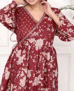 Maroon Floral Kurta dupatta set