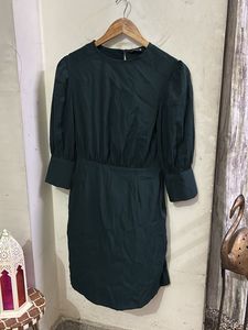 Chic Dark Green Puff Sleeve Dress