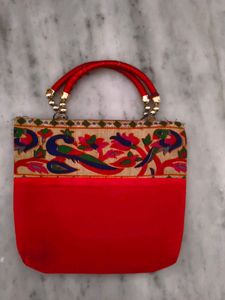 Red Embroidered Clutch Bag