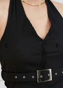 Stylish Black Halter Top with Belt Detail
