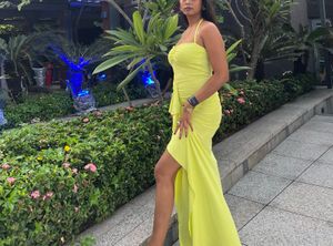 Lime Green🍋‍🟩 Ruched Maxi Dress with Slit