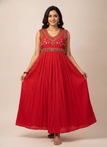 Vibrant Red Embroidered Ethnic kurti
