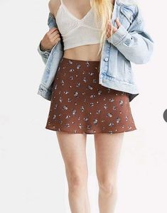 Brown Floral Mini Skirt