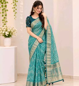 Elegant Teal Bandhani Saree
