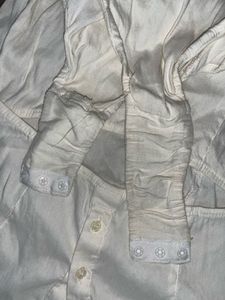 Zara White Linen-Blend Cutout Button-Up Bodysuit