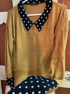 whitepolka.coloured pullover with khaki knitting