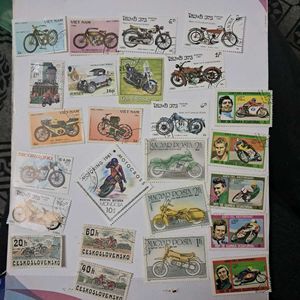 25 vintage Motorcycle bike worldwide stamps