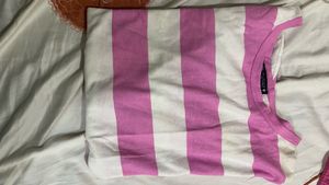 ZARA Pink and White Striped T-Shirt