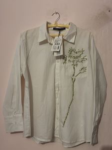 Chic White Embroidered Button-Up Shirt