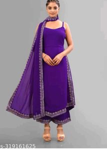 Purple Embroidered Kurta Set with Dupatta