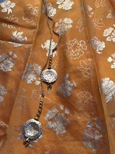Orange Silk Lehanga Skirt with Floral Print
