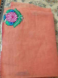 Elegant Peach Saree with Floral Embroidery