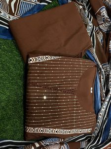 Brown Embroidered Kurta Set with Dupatta