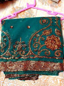Stunning Emerald Green Sequined Saree