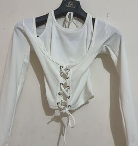 White Lace-Up Cropped Top