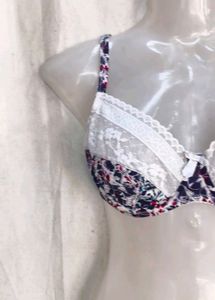Floral Print Lace Trim Bra